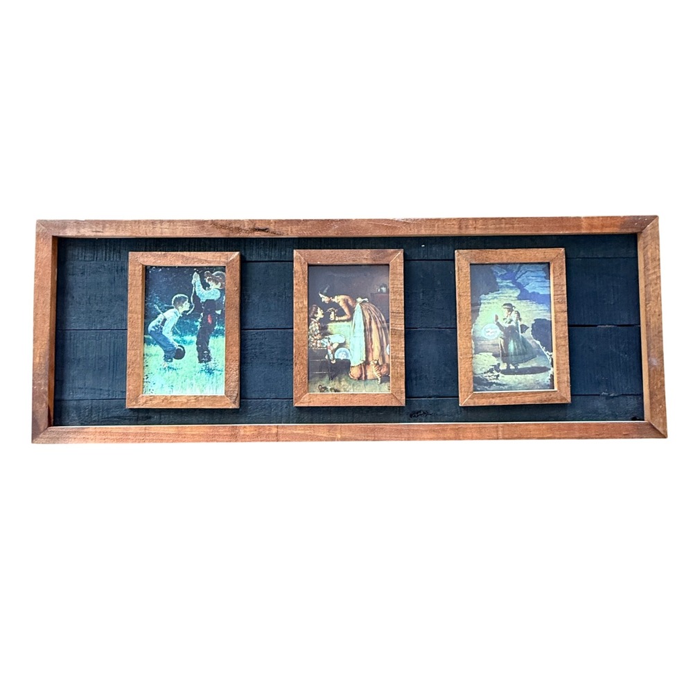 Hobby Lobby Rustic 3-Opening Picture Frame Americana Art Brown Wood 22x9 MDF